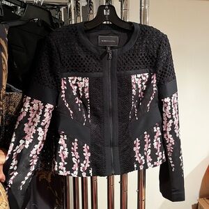 BCBGMAXAZRIA size S blazer. Black lace with pink flower design